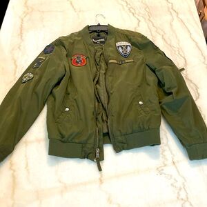 Men’s Vintage Express Bomber Jacket Army Green Size Small
